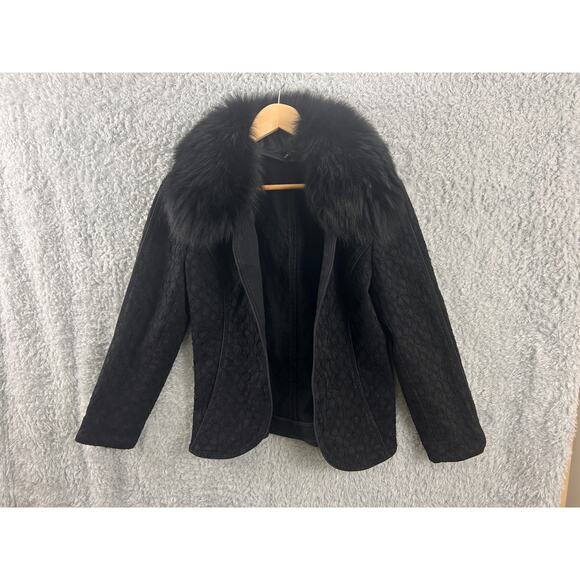 Upcycled Black Denim Jacket w/ Real Fox Fur Stole Collar – Size 8 - Picture 14 of 14